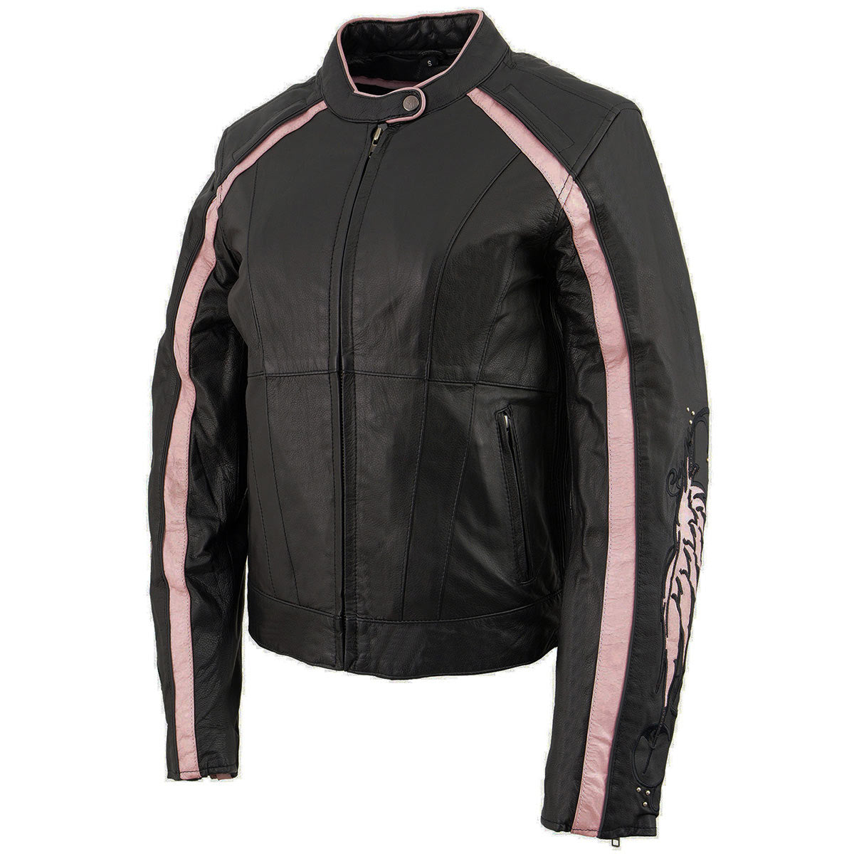 X1952 Women's Black and Pink Embroidered and Stud Design Jacket