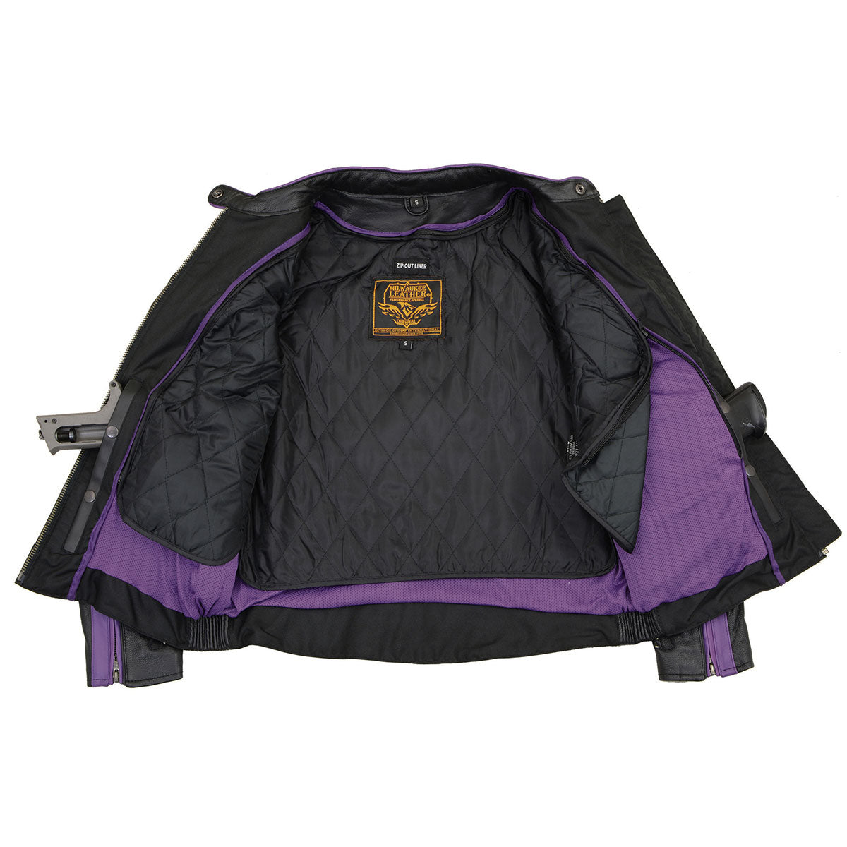 ML1952 Women's Black and Purple Embroidered and Stud Design Scooter Jacket