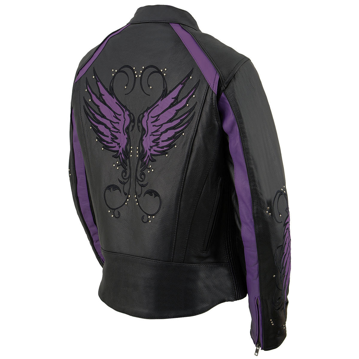 X1952 Women's Black and Purple Embroidered and Stud Design Jacket