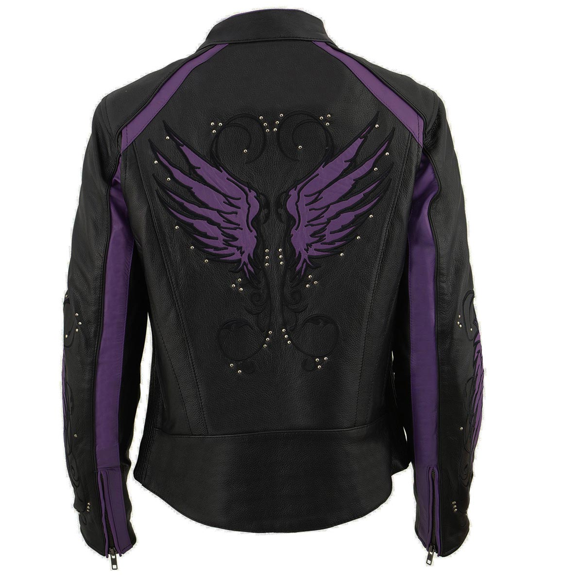 X1952 Women's Black and Purple Embroidered and Stud Design Jacket