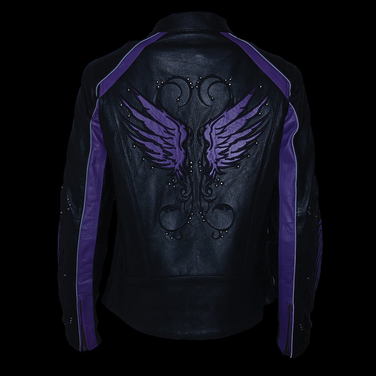 X1952 Women's Black and Purple Embroidered and Stud Design Jacket