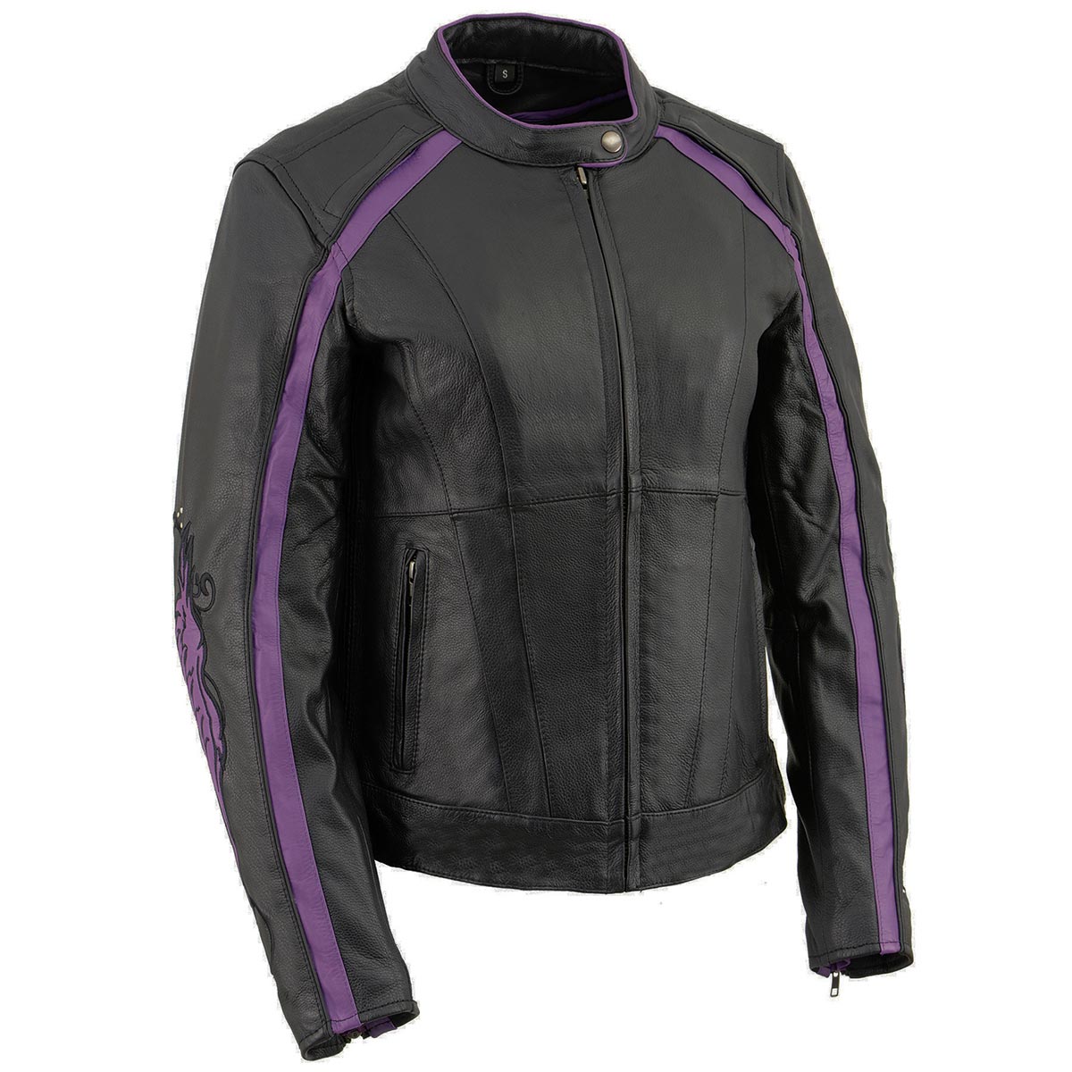 X1952 Women's Black and Purple Embroidered and Stud Design Jacket