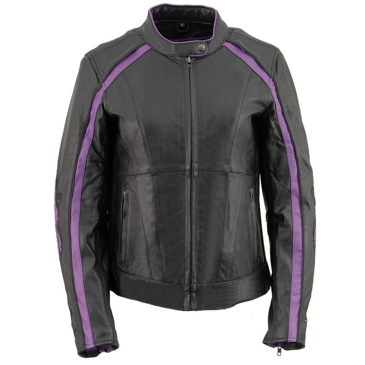 X1952 Women's Black and Purple Embroidered and Stud Design Jacket