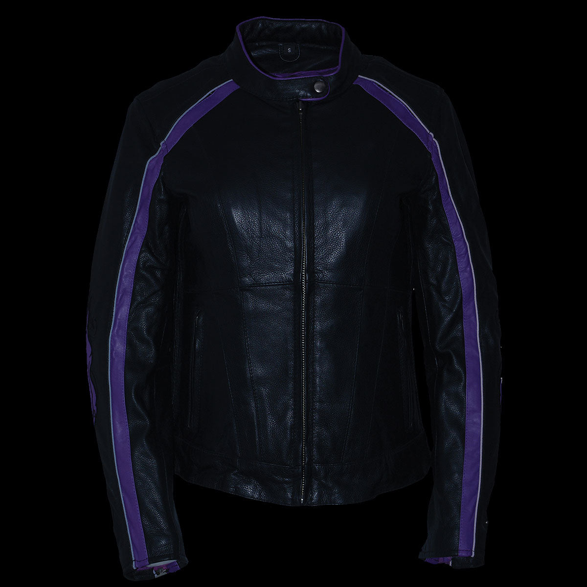 X1952 Women's Black and Purple Embroidered and Stud Design Jacket