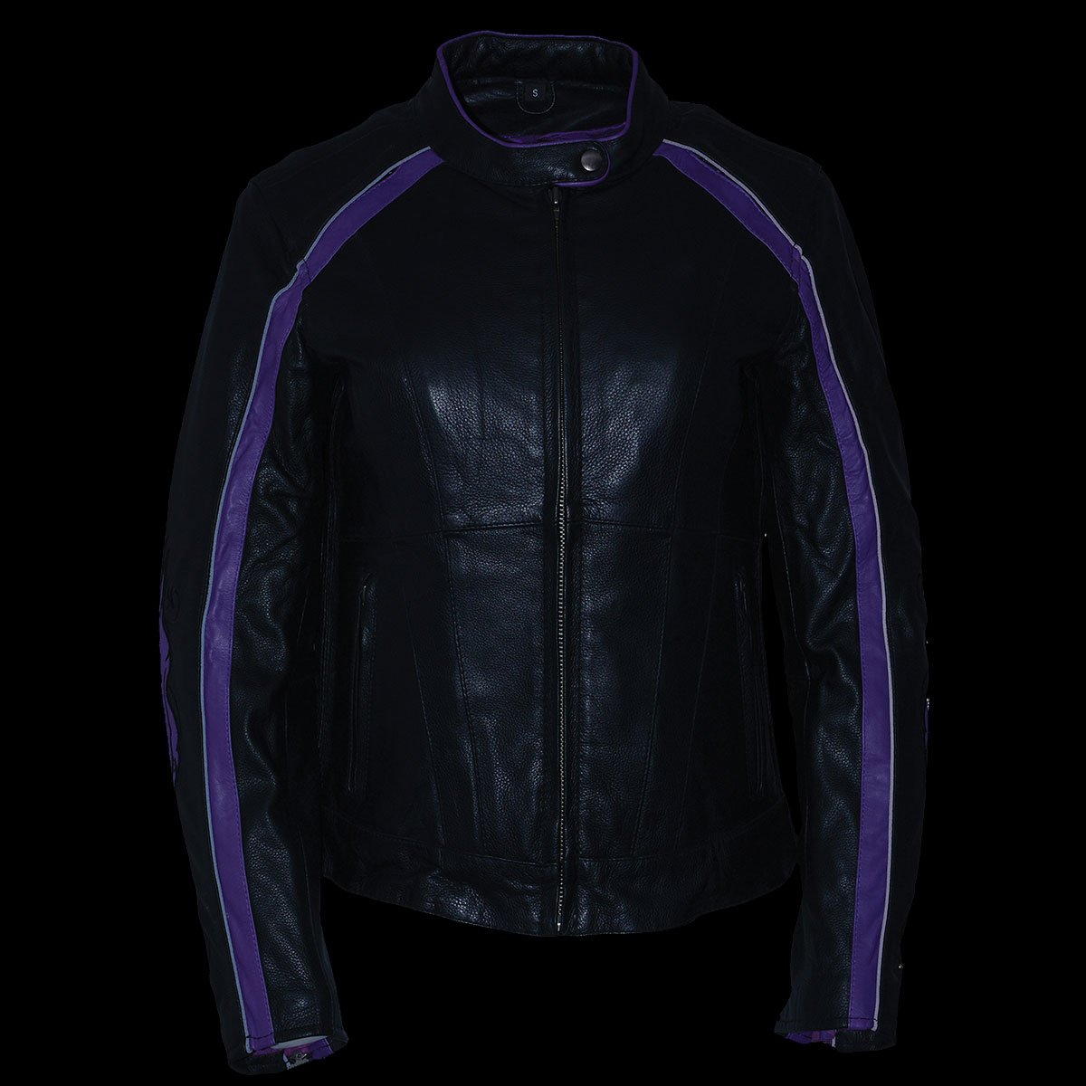 X1952 Women's Black and Purple Embroidered and Stud Design Jacket