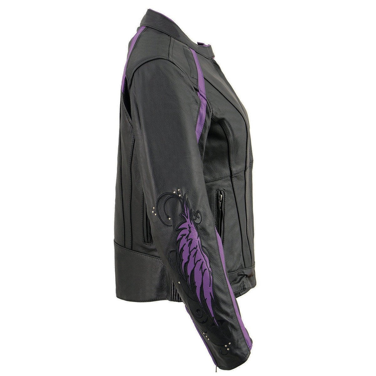 X1952 Women's Black and Purple Embroidered and Stud Design Jacket