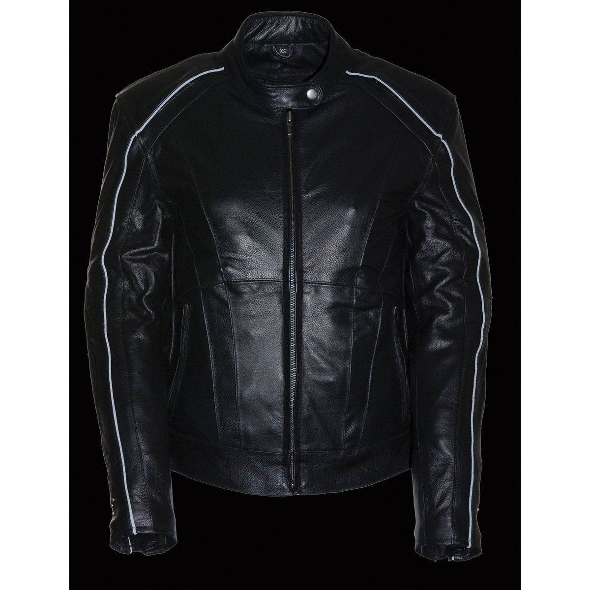 ML1952 Women's Black 'Embroidered Wing and Stud Design' Leather Scooter Jacket