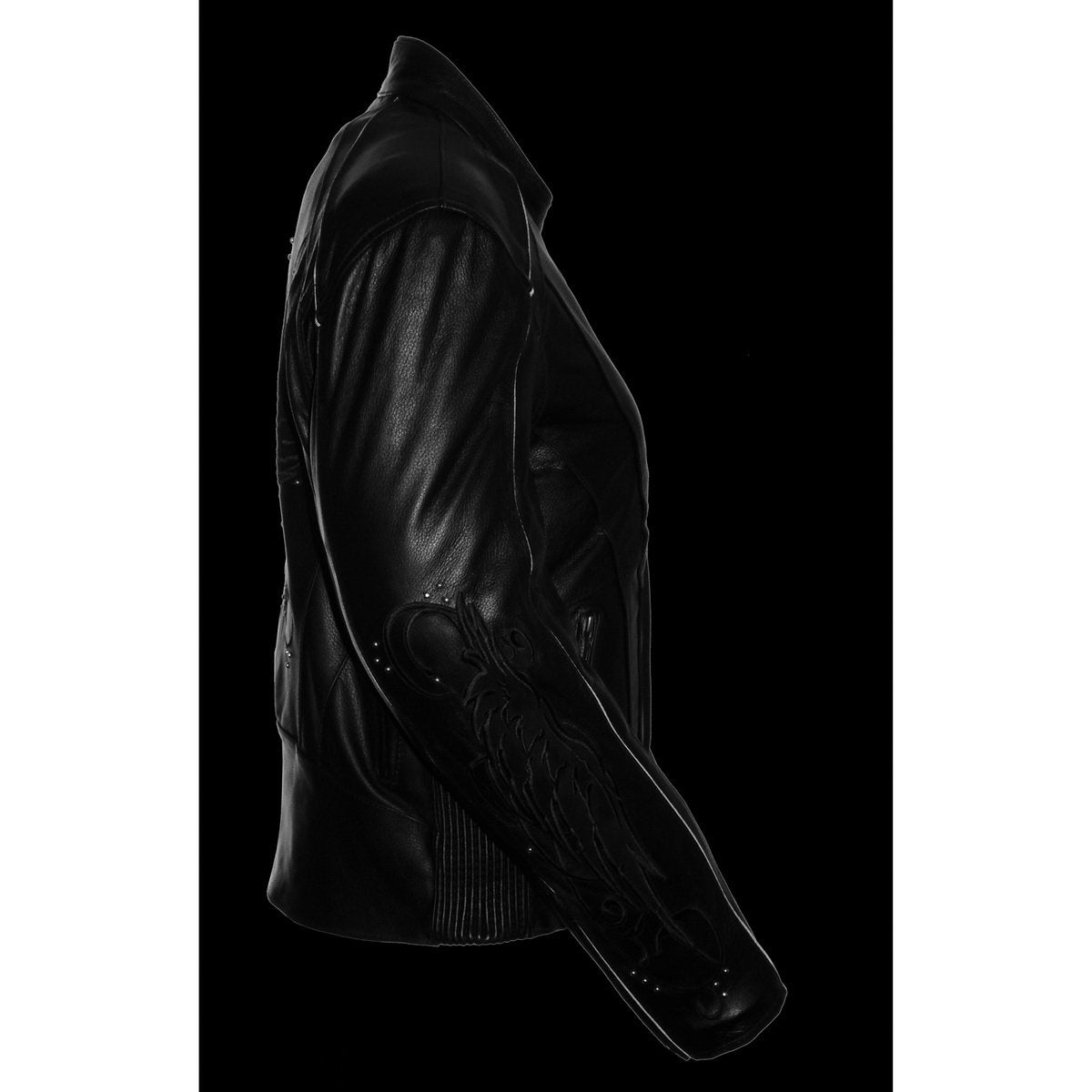ML1952 Women's Black 'Embroidered Wing and Stud Design' Leather Scooter Jacket