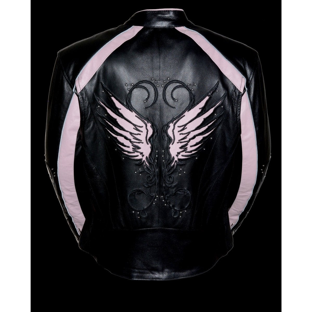 ML1952 Women's Black and Pink Embroidered and Stud Design Scooter Jacket