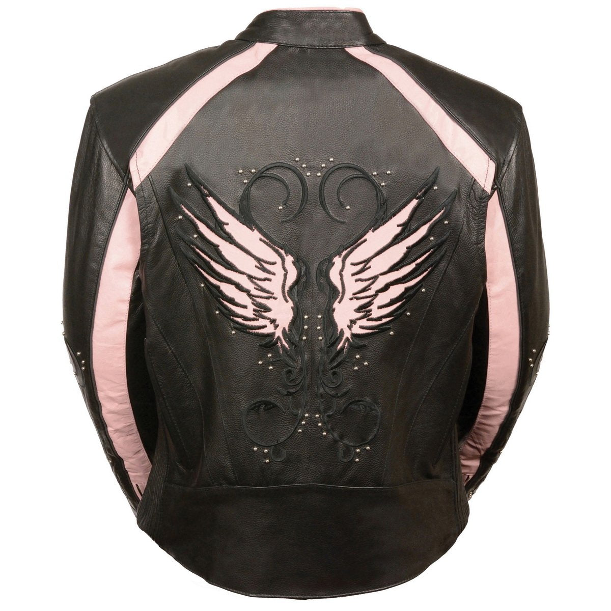 ML1952 Women's Black and Pink Embroidered and Stud Design Scooter Jacket