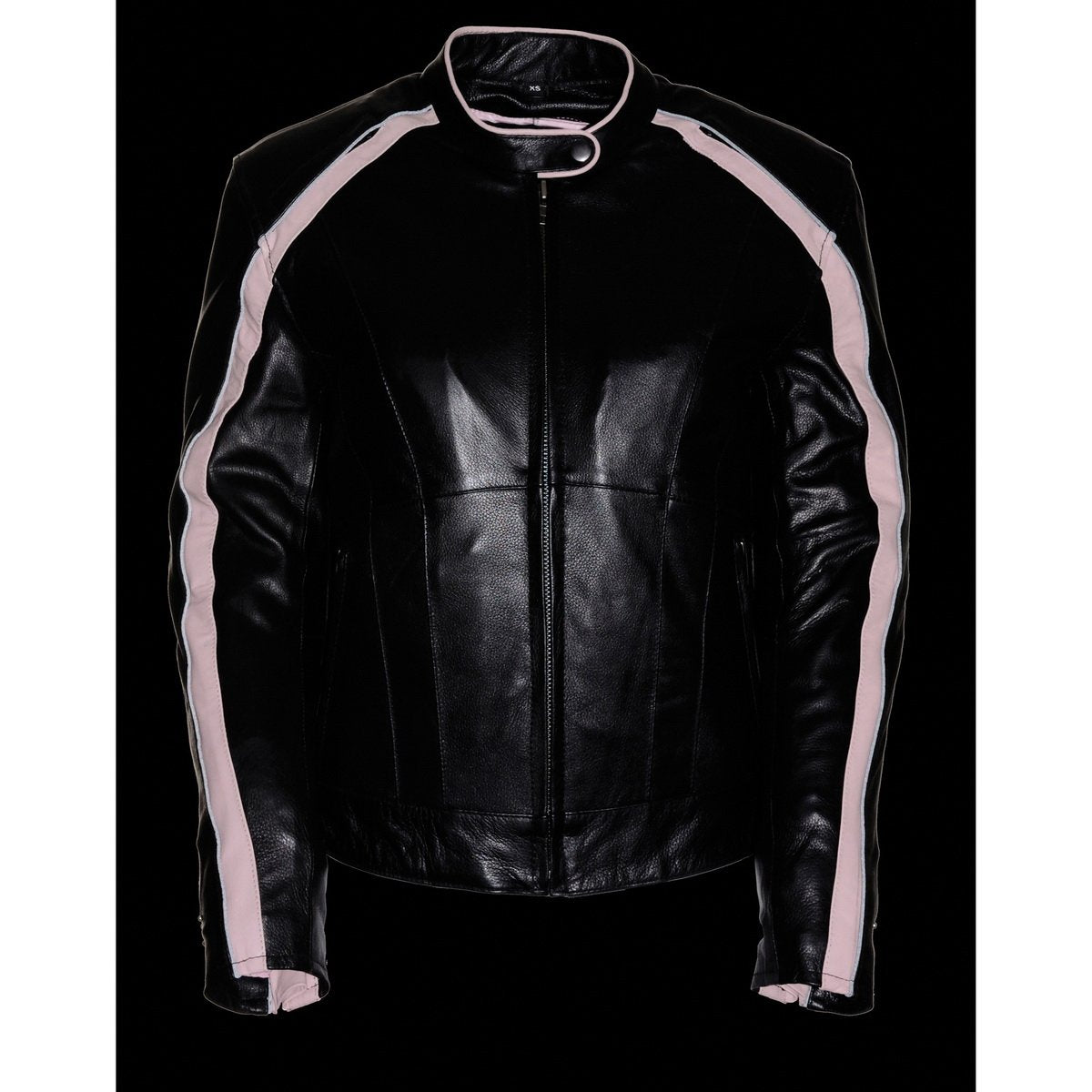 ML1952 Women's Black and Pink Embroidered and Stud Design Scooter Jacket