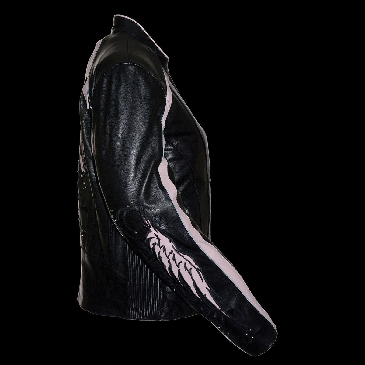 X1952 Women's Black and Pink Embroidered and Stud Design Jacket