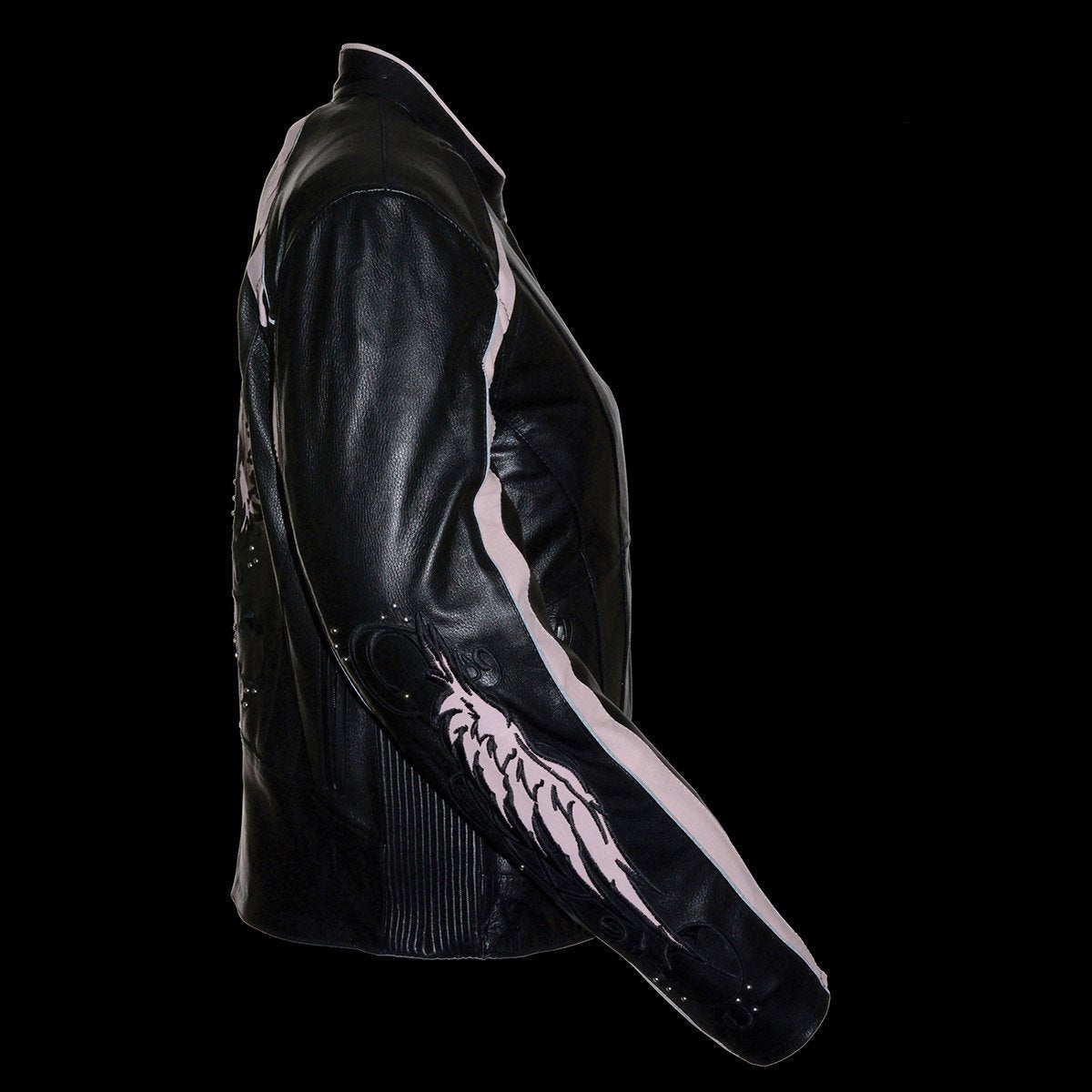 X1952 Women's Black and Pink Embroidered and Stud Design Jacket