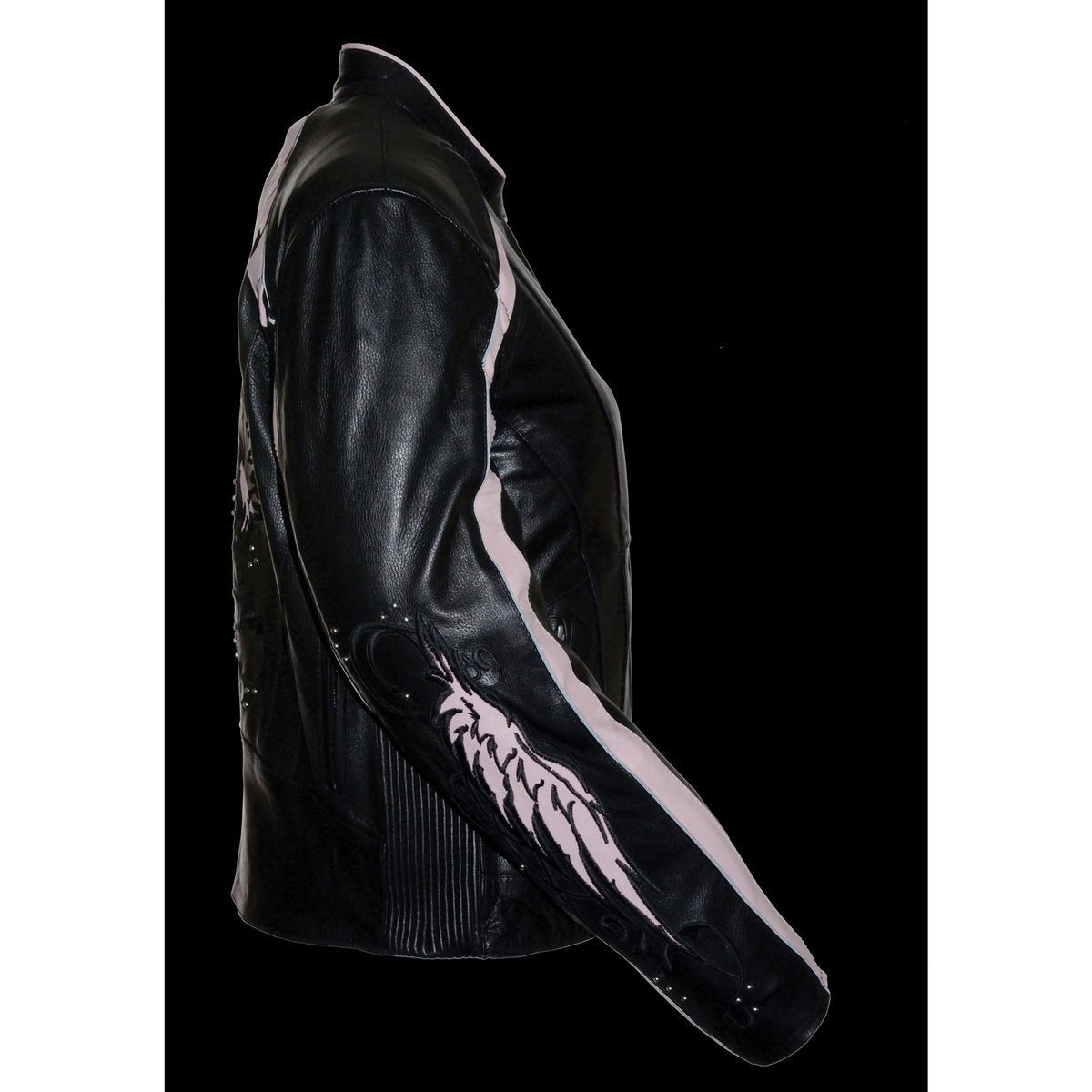 ML1952 Women's Black and Pink Embroidered and Stud Design Scooter Jacket