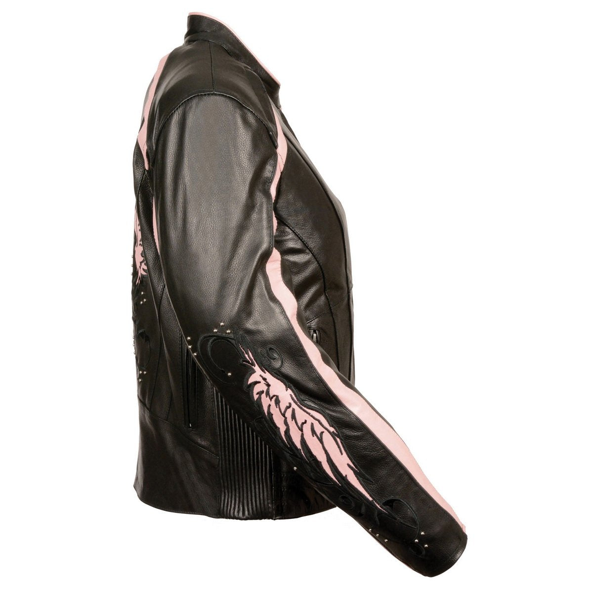 ML1952 Women's Black and Pink Embroidered and Stud Design Scooter Jacket