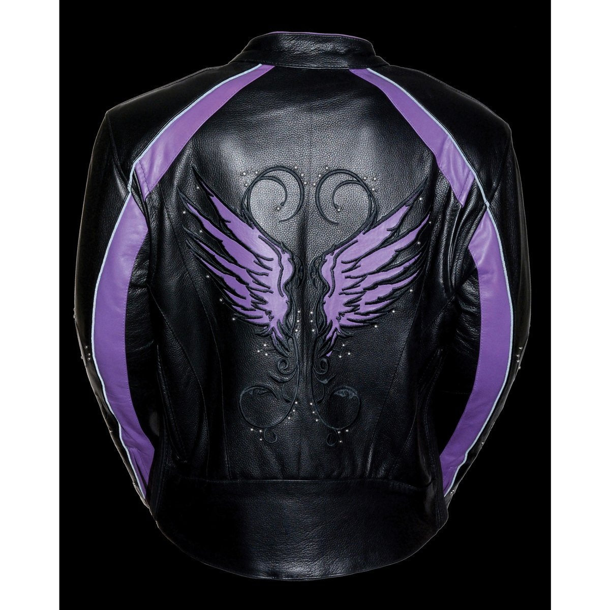 ML1952 Women's Black and Purple Embroidered and Stud Design Scooter Jacket