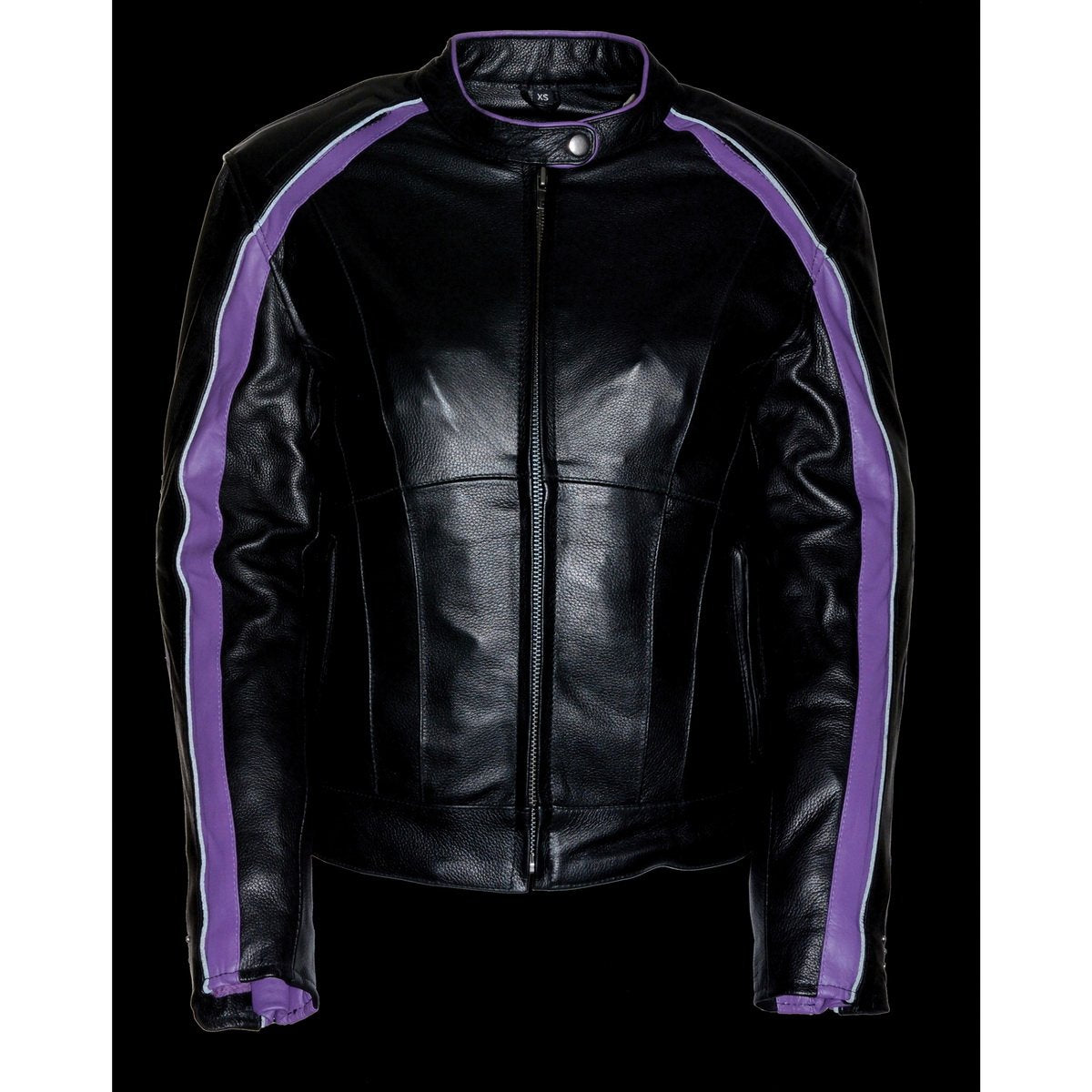ML1952 Women's Black and Purple Embroidered and Stud Design Scooter Jacket