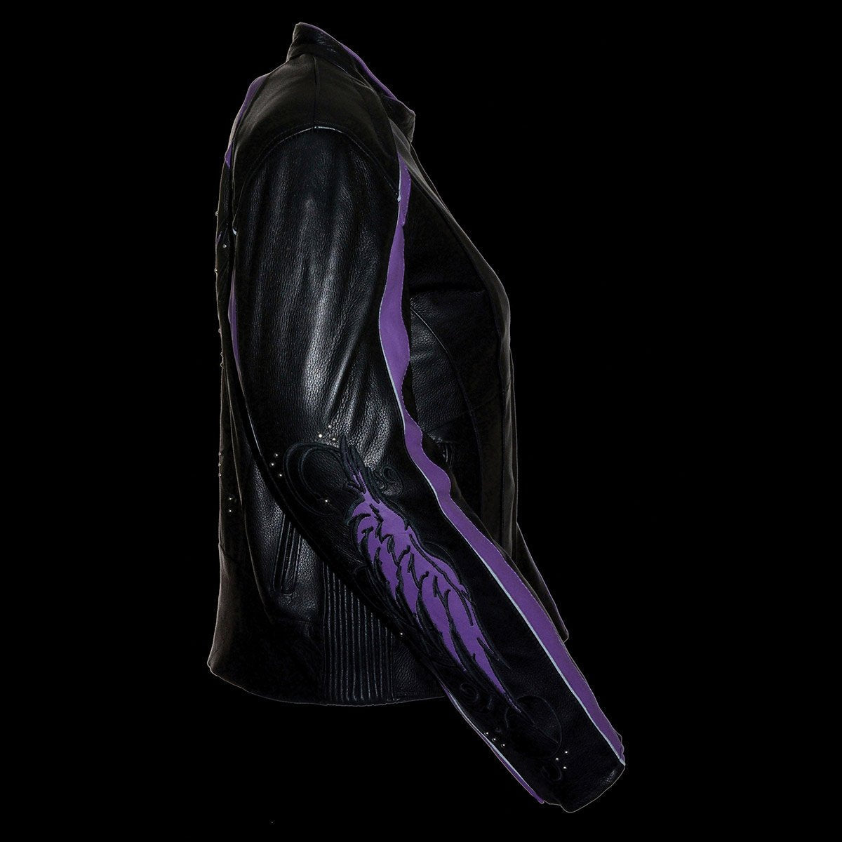 X1952 Women's Black and Purple Embroidered and Stud Design Jacket