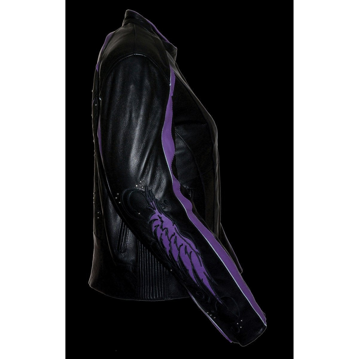 ML1952 Women's Black and Purple Embroidered and Stud Design Scooter Jacket