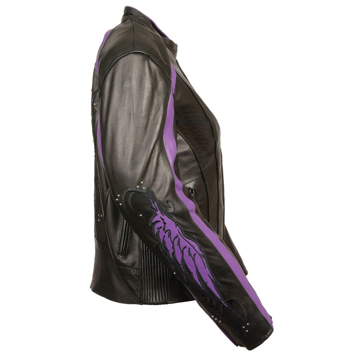 ML1952 Women's Black and Purple Embroidered and Stud Design Scooter Jacket
