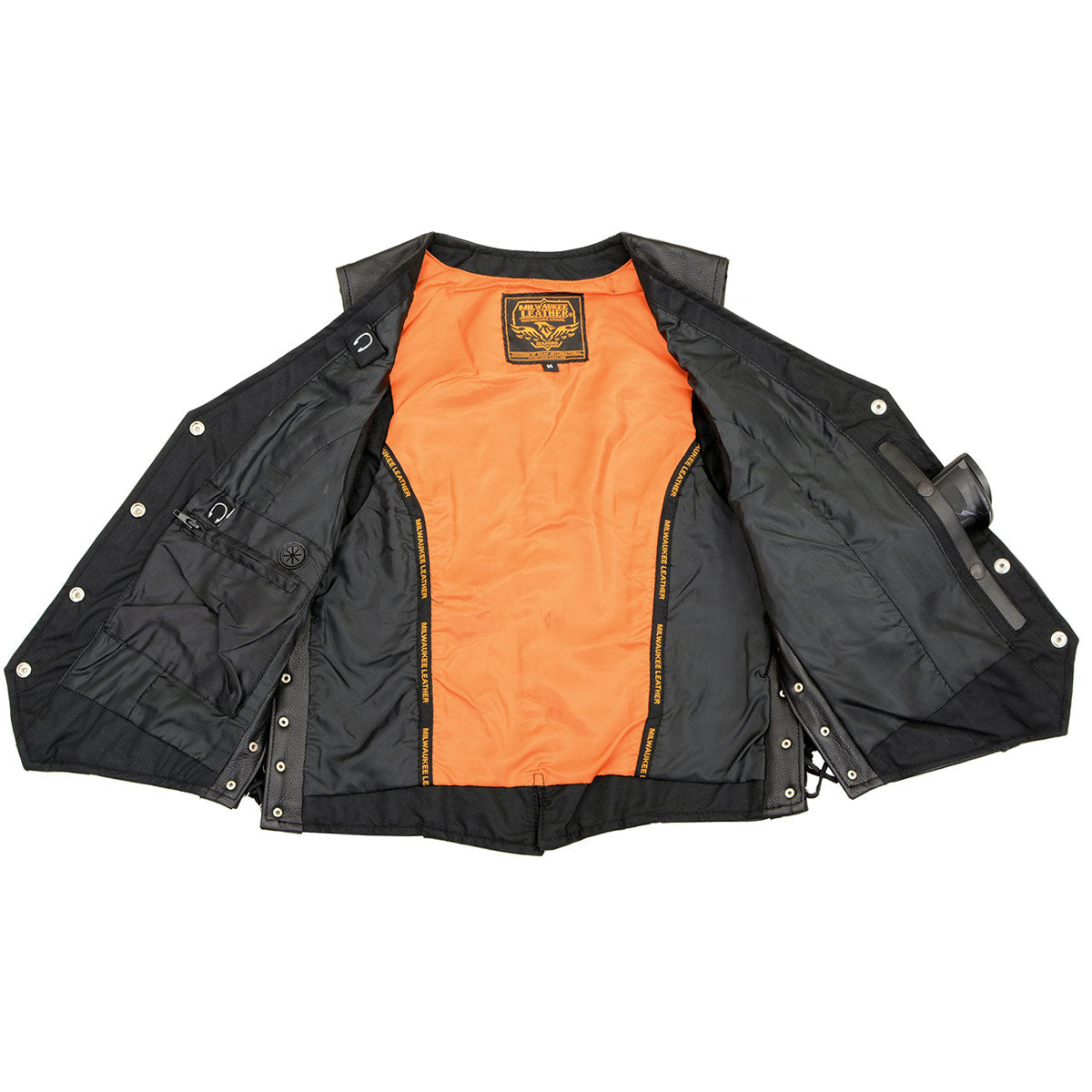 ML2042 Women's Black Braided Premium Leather Motorcycle Rider Vest w/ Side Laces