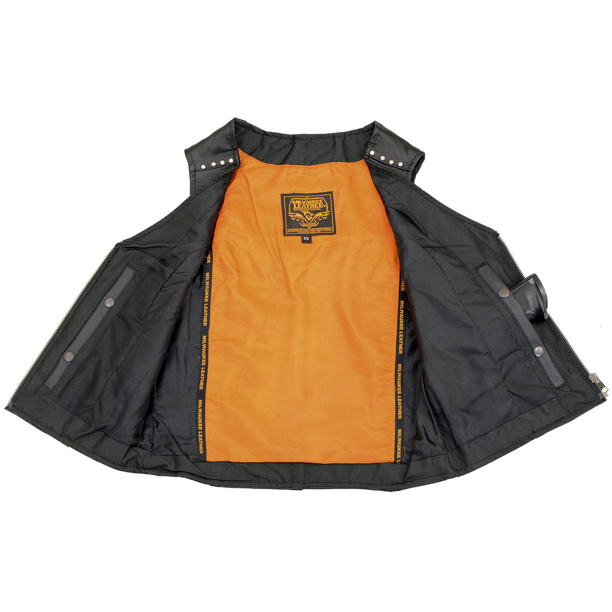 ML2078 Women's Black Premium Leather Motorcycle Rider Vest w/ Studding Detail