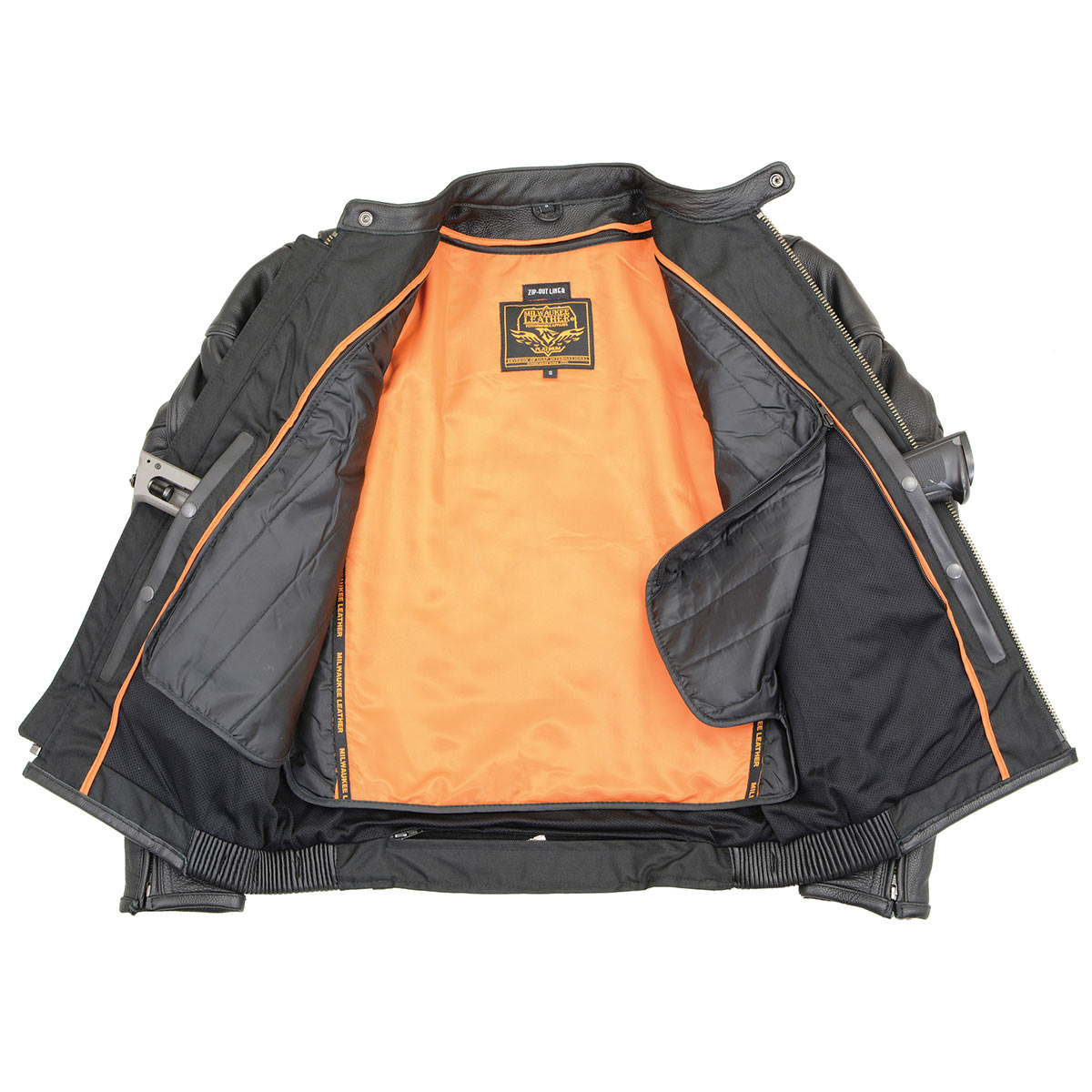 ML2083 Men's Black Premium Leather Vented Motorcycle Rider Jacket w/ Reflective Piping