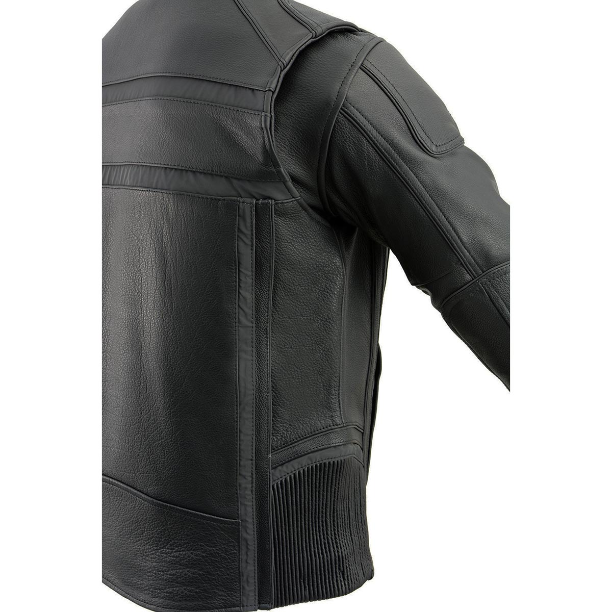 ML2083 Men's Black Premium Leather Vented Motorcycle Rider Jacket w/ Reflective Piping