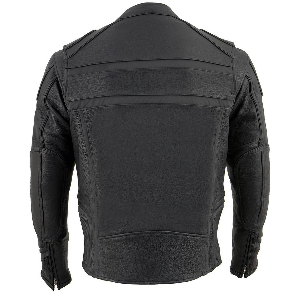 ML2083 Men's Black Premium Leather Vented Motorcycle Rider Jacket w/ Reflective Piping