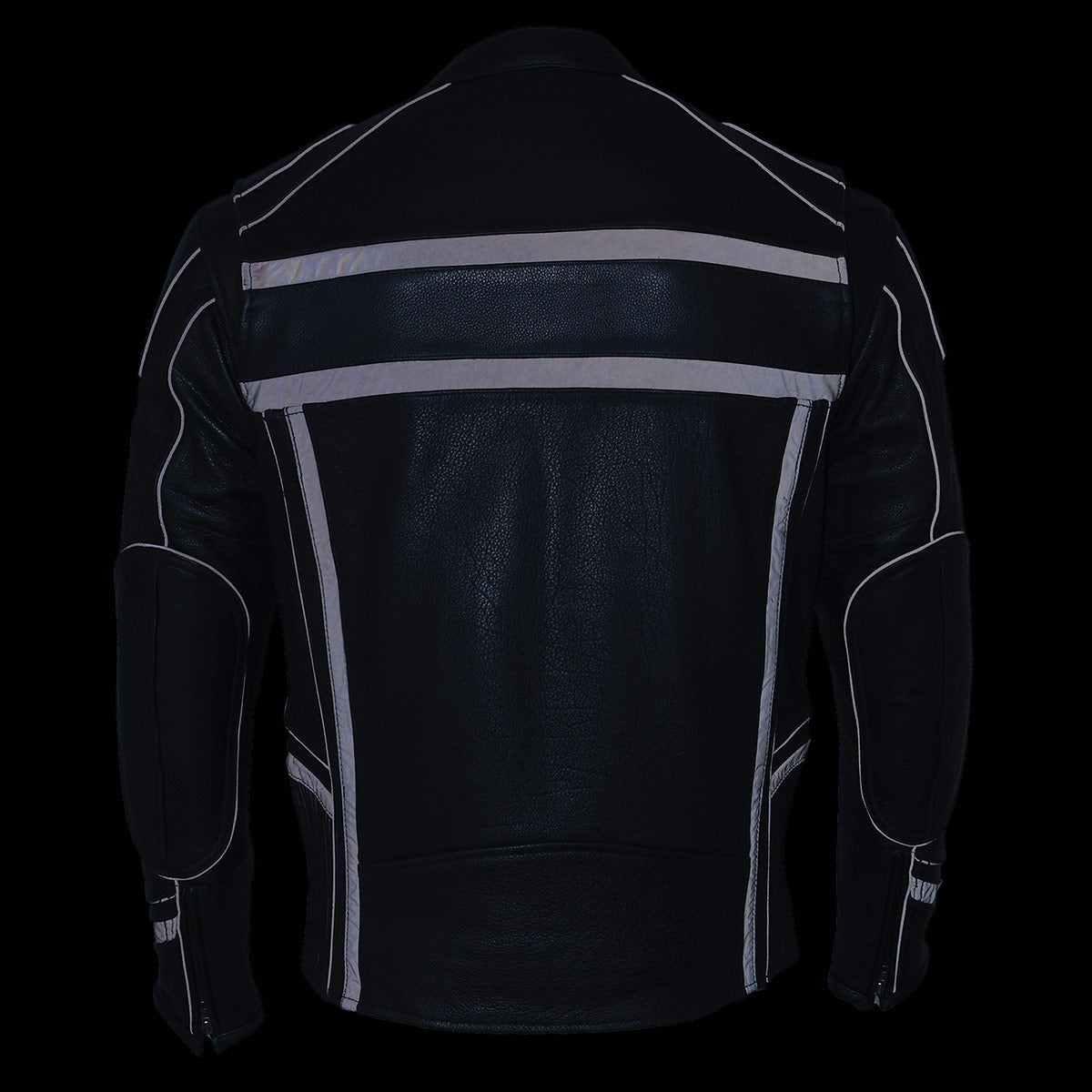 ML2083 Men's Black Premium Leather Vented Motorcycle Rider Jacket w/ Reflective Piping