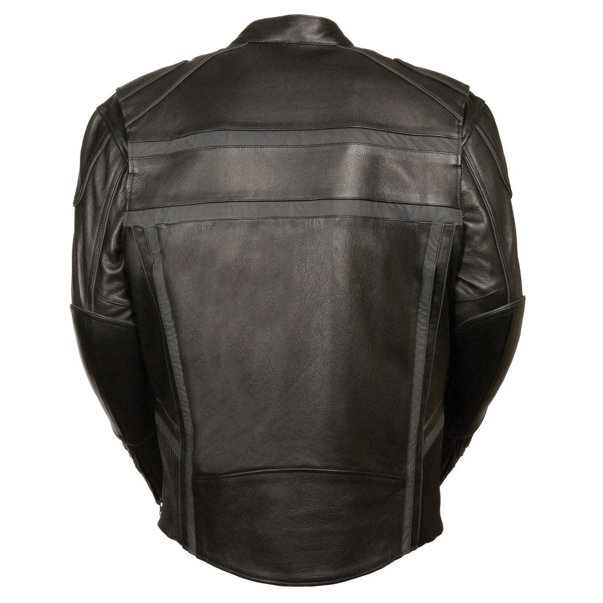 ML2083 Men's Black Premium Leather Vented Motorcycle Rider Jacket w/ Reflective Piping