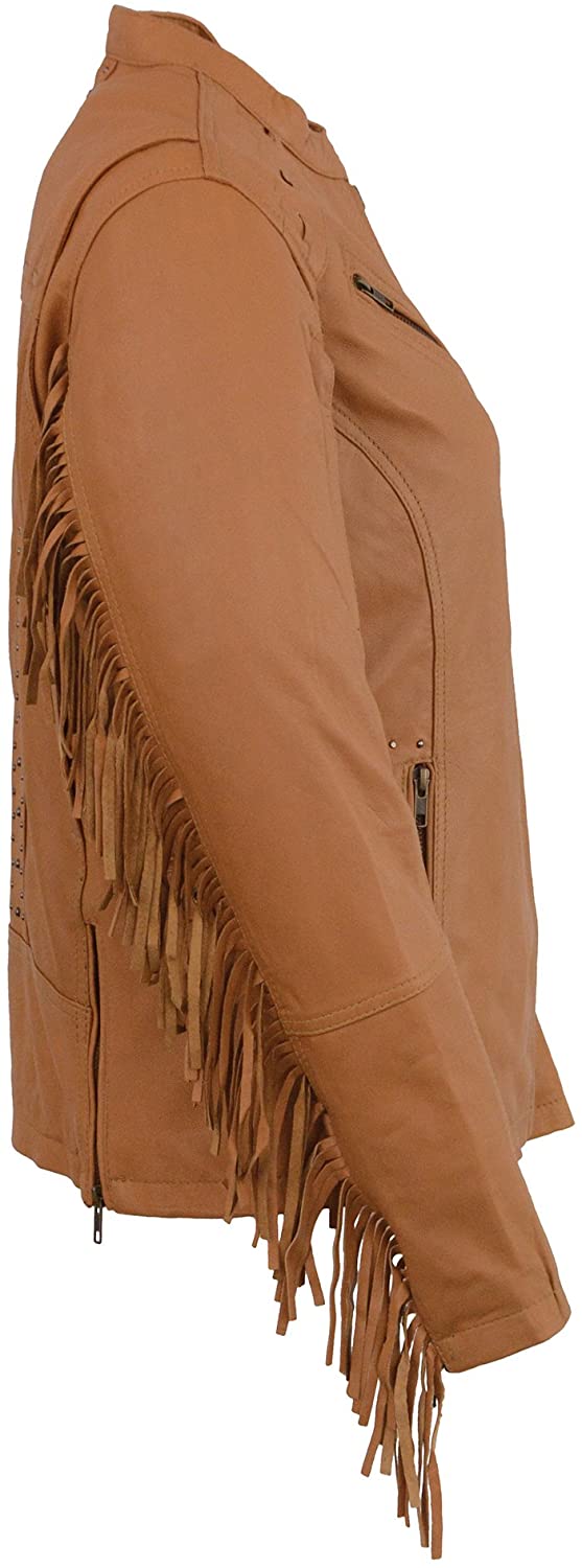 MLL2566 Ladies ‘Fringed Racer’ Lightweight Saddle Leather Jacket