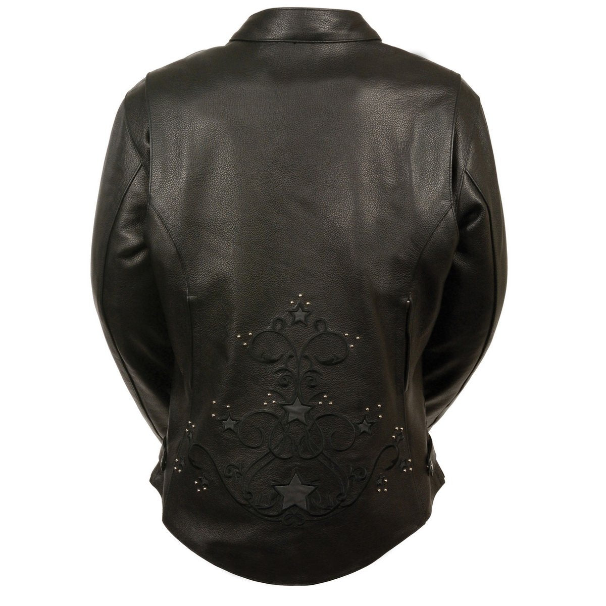 ML2500 Women's Reflective Star Riveted Black Leather Jacket
