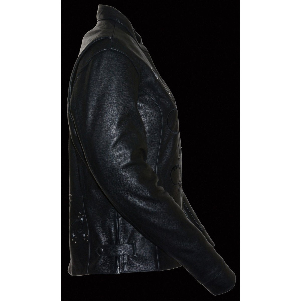 ML2500 Women's Reflective Star Riveted Black Leather Jacket