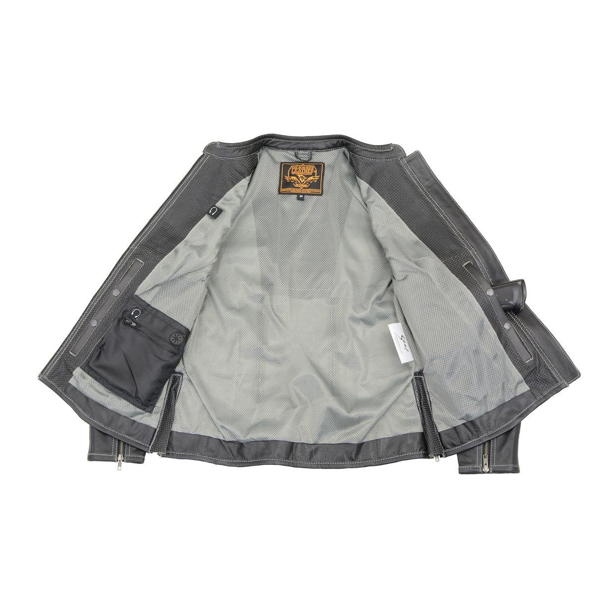 MLL2502 Women's 'Laser Cut' Distressed Black and Grey Scuba Style Racer Jacket