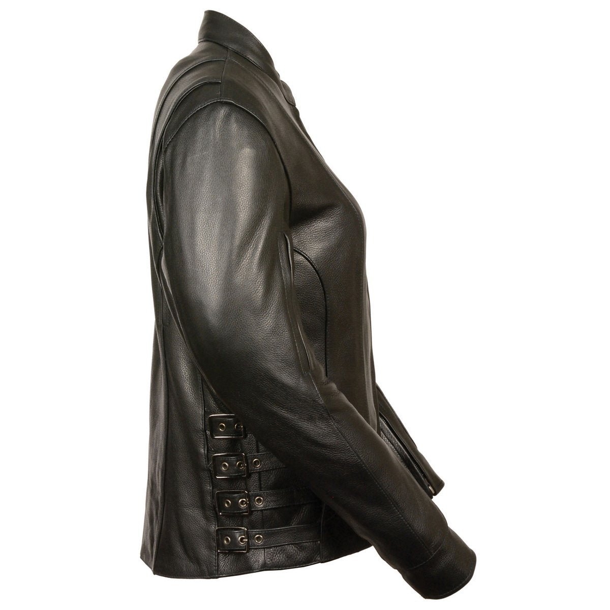 MLL2520 Ladies Racer Black Leather Motorcycle Jacket