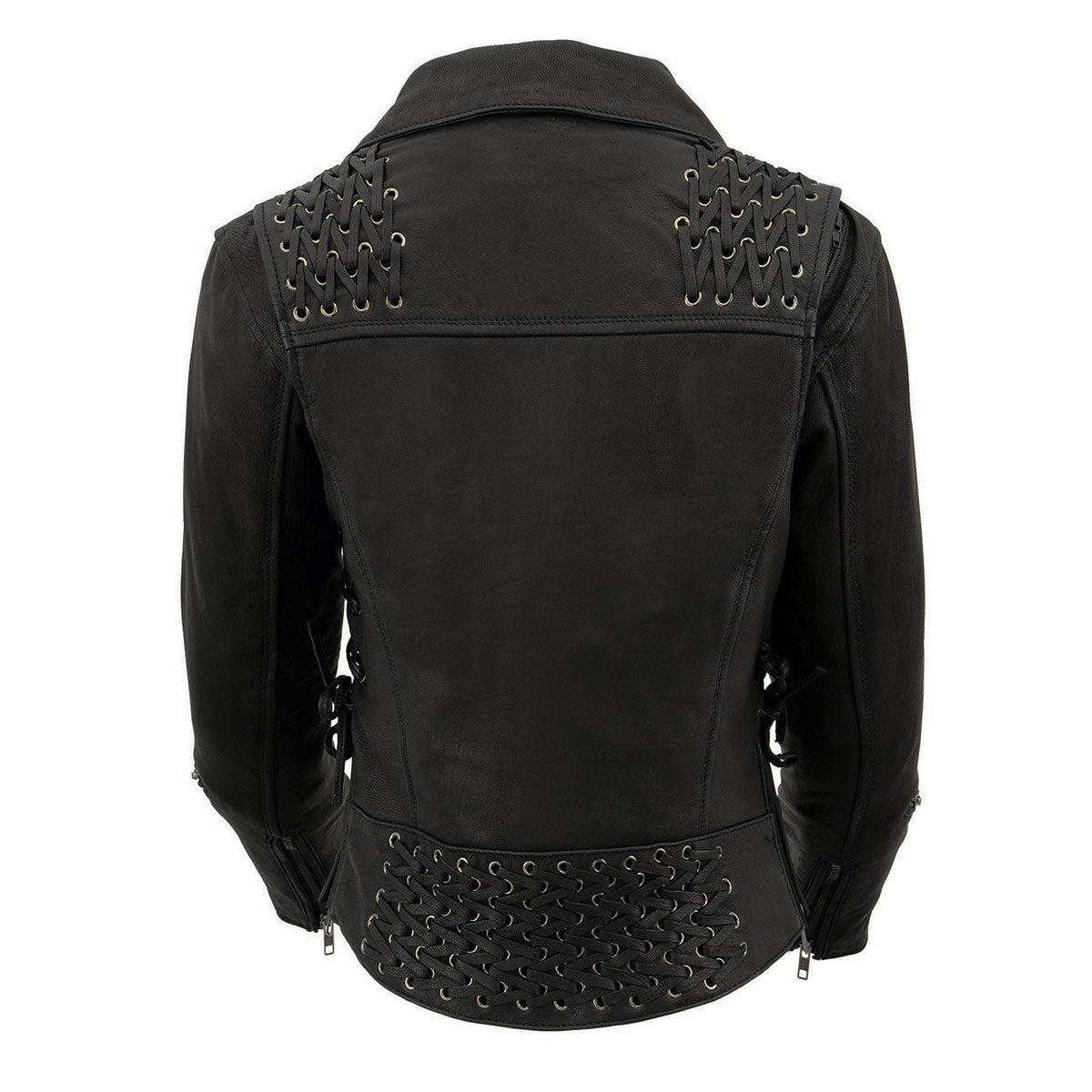 MLL2525 Women's Black Leather Lightweight Lace to Lace Jacket