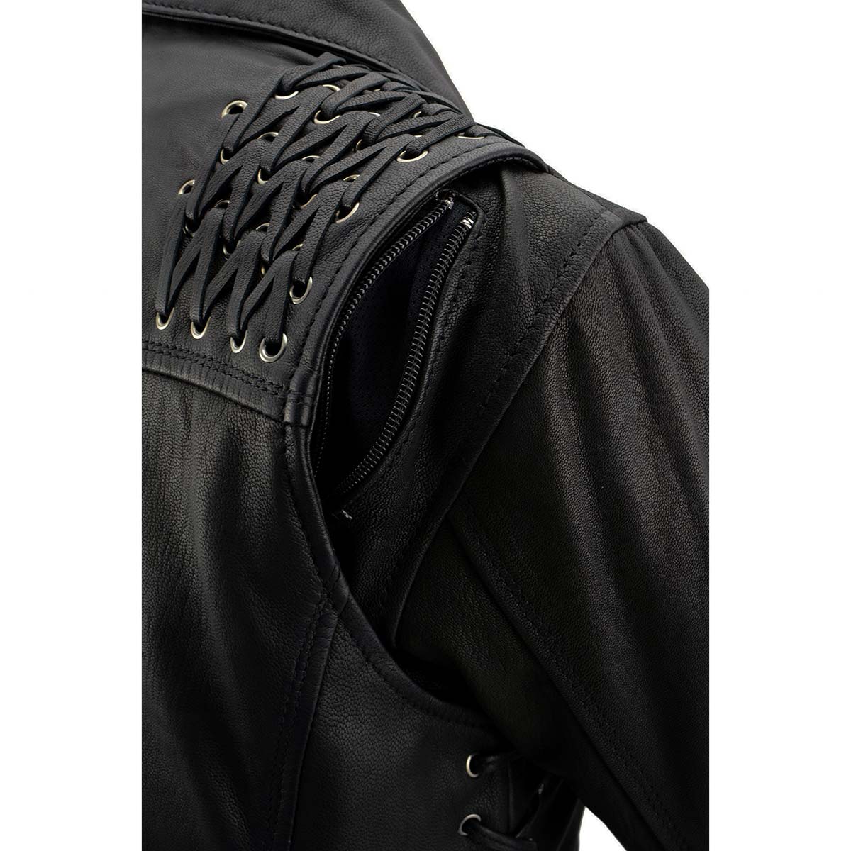 MLL2525 Women's Black Leather Lightweight Lace to Lace Jacket