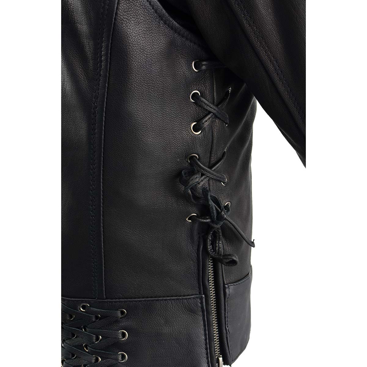 MLL2525 Women's Black Leather Lightweight Lace to Lace Jacket