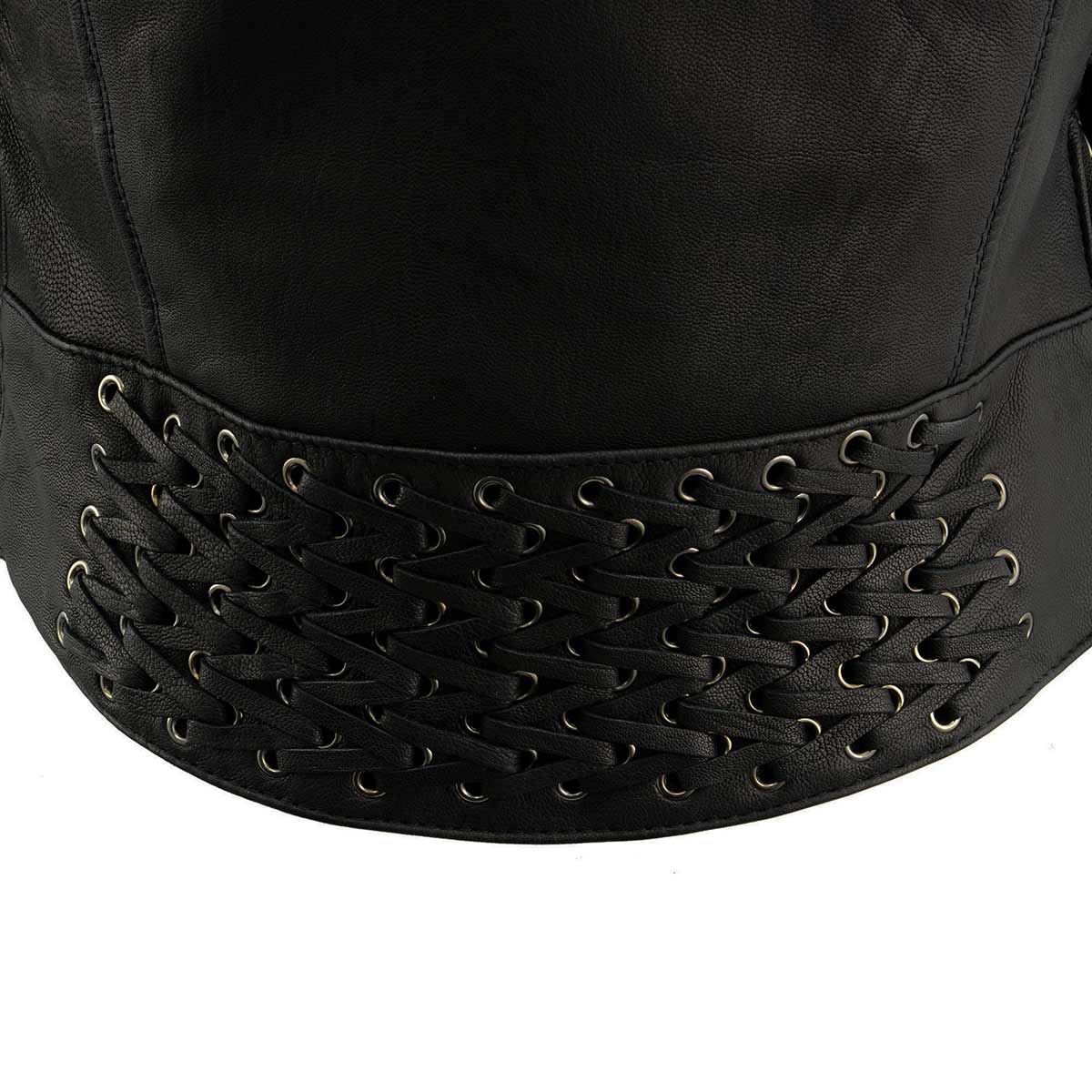 MLL2525 Women's Black Leather Lightweight Lace to Lace Jacket