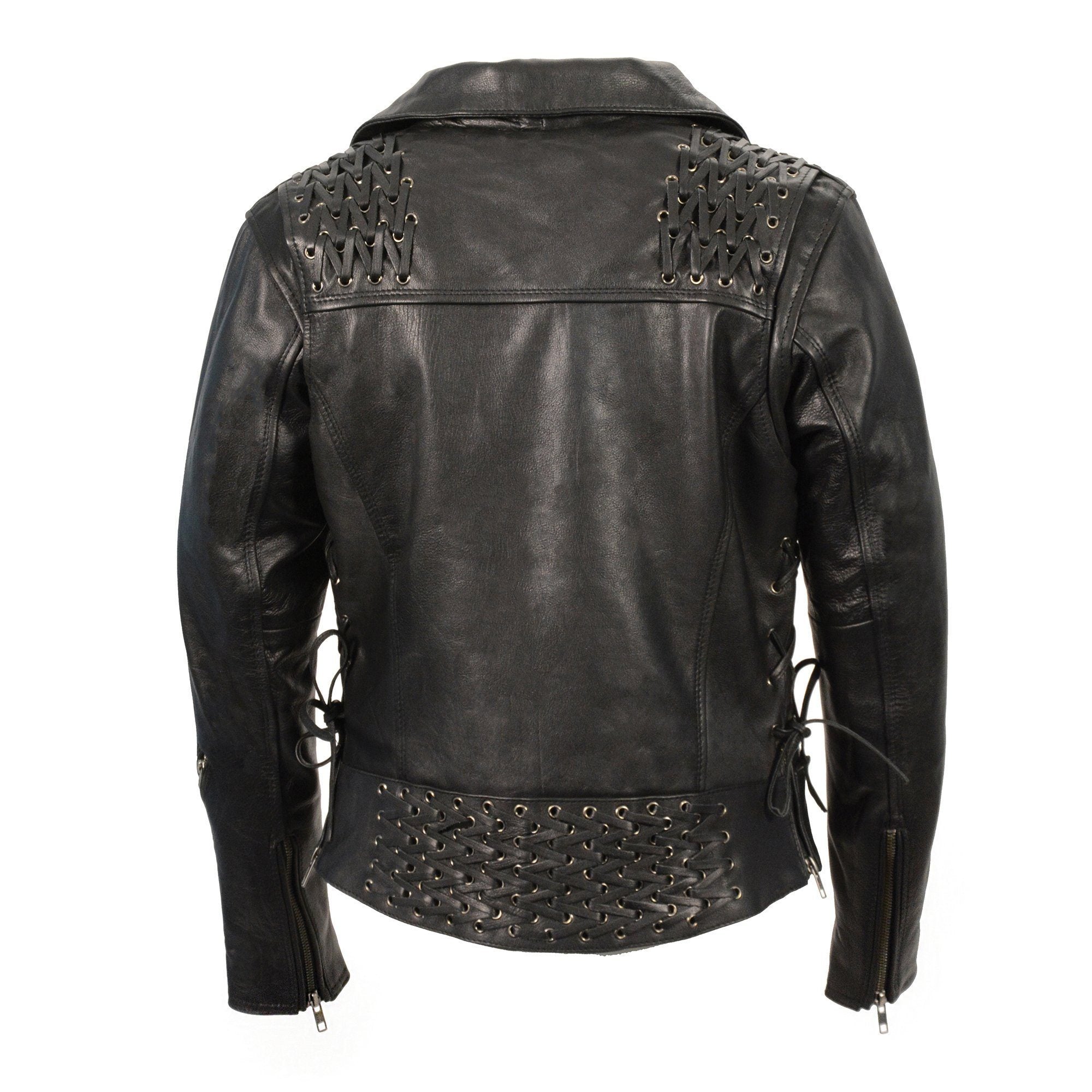 MLL2525 Women's Black Leather Lightweight Lace to Lace Jacket