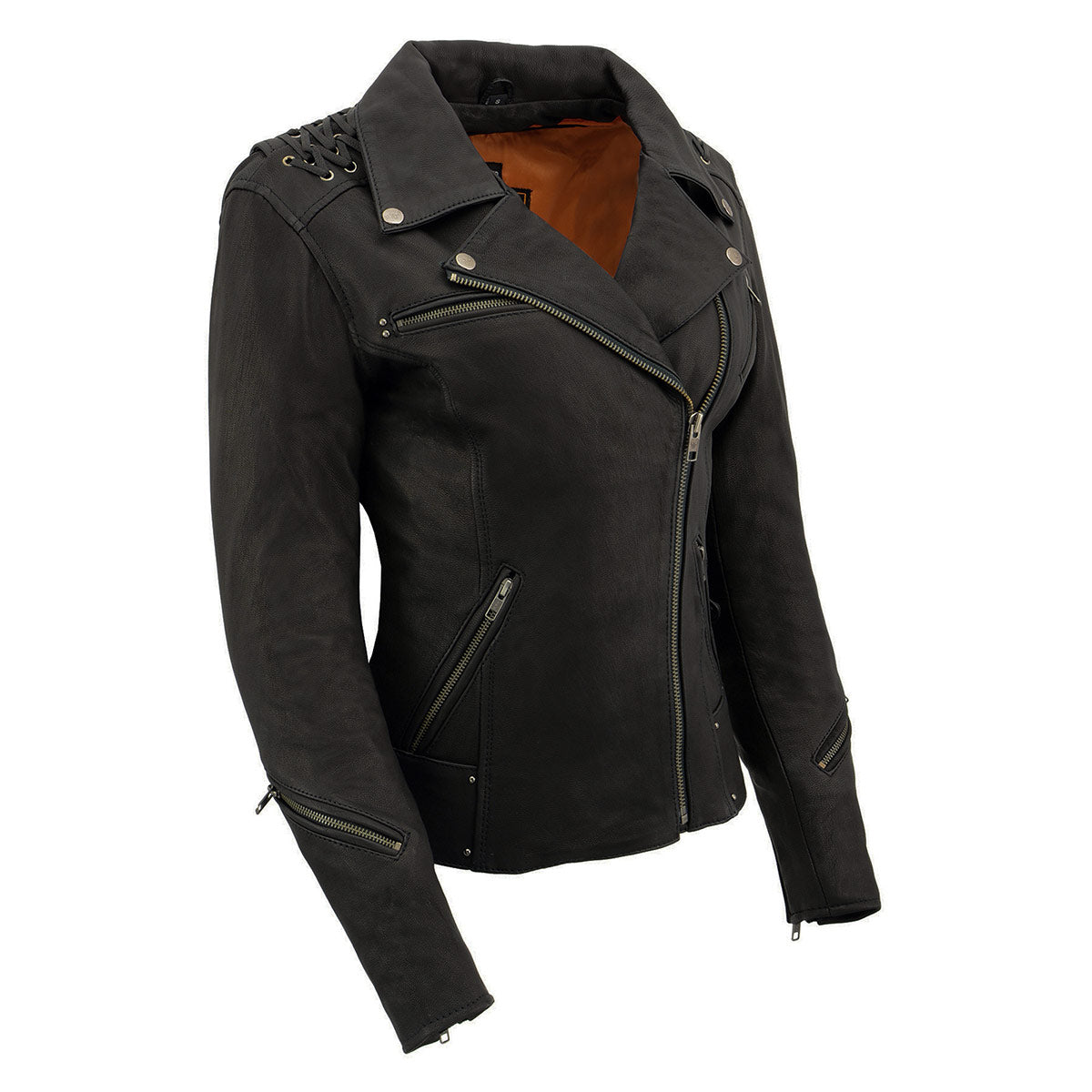 MLL2525 Women's Black Leather Lightweight Lace to Lace Jacket