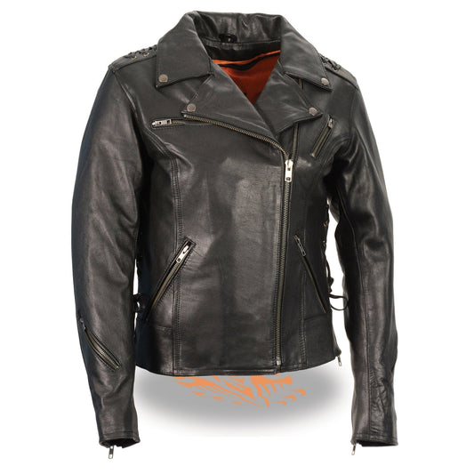 MLL2525 Women's Black Leather Lightweight Lace to Lace Jacket