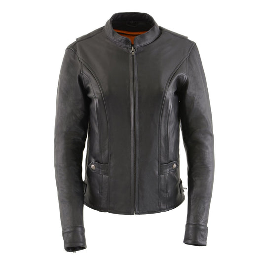 MLL2530 Women's Vented Black Leather Scooter Jacket