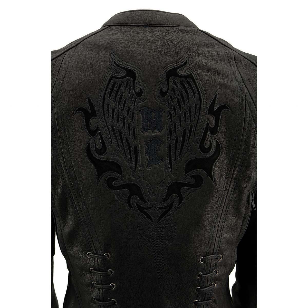 MLL2535 Women's Black Leather Lightweight Scuba Racer Jacket