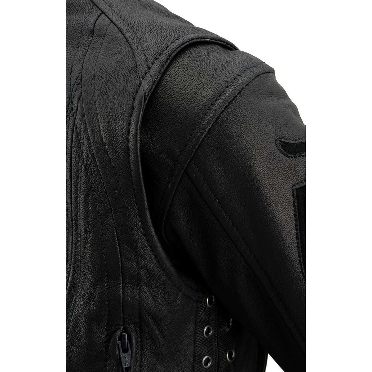 MLL2535 Women's Black Leather Lightweight Scuba Racer Jacket