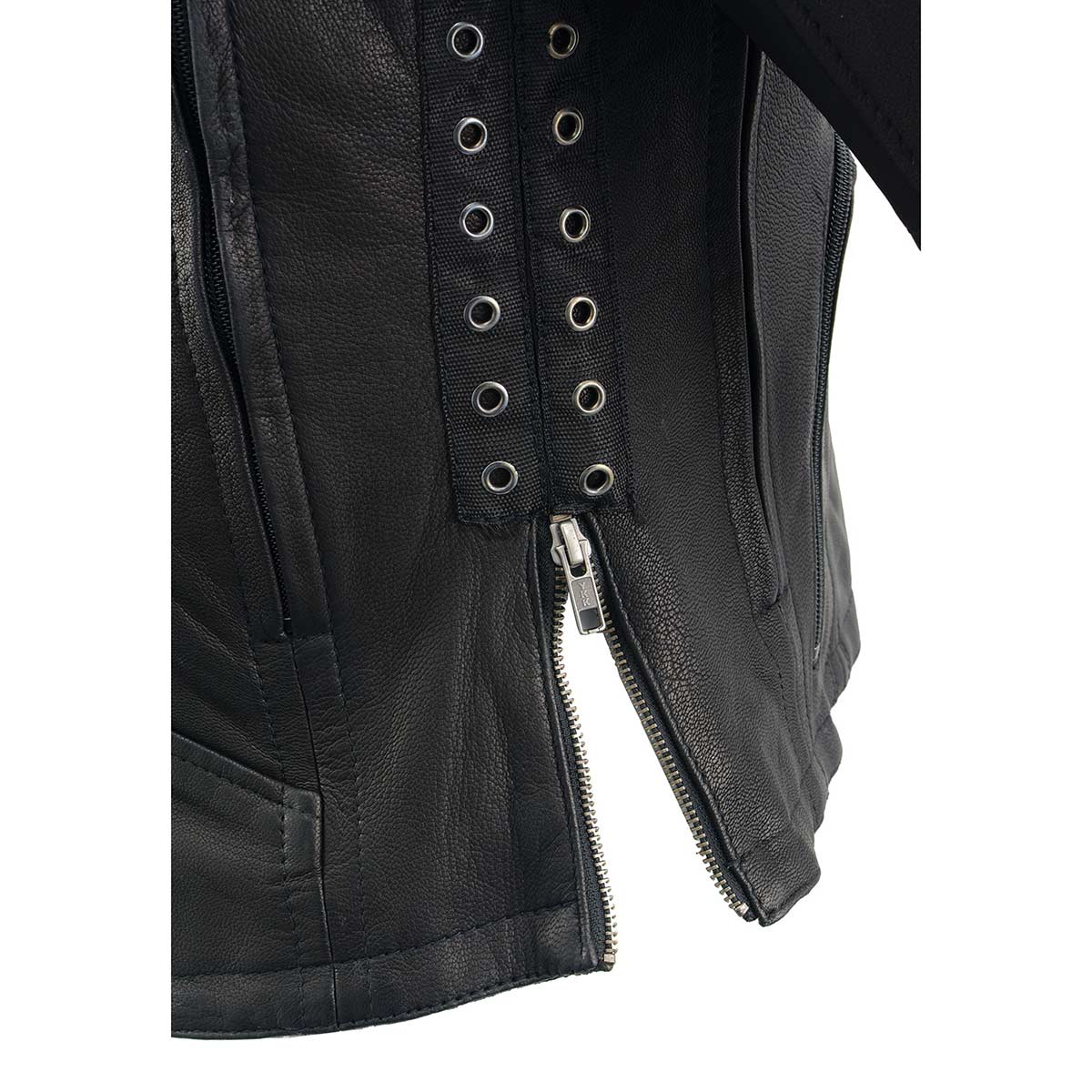 MLL2535 Women's Black Leather Lightweight Scuba Racer Jacket