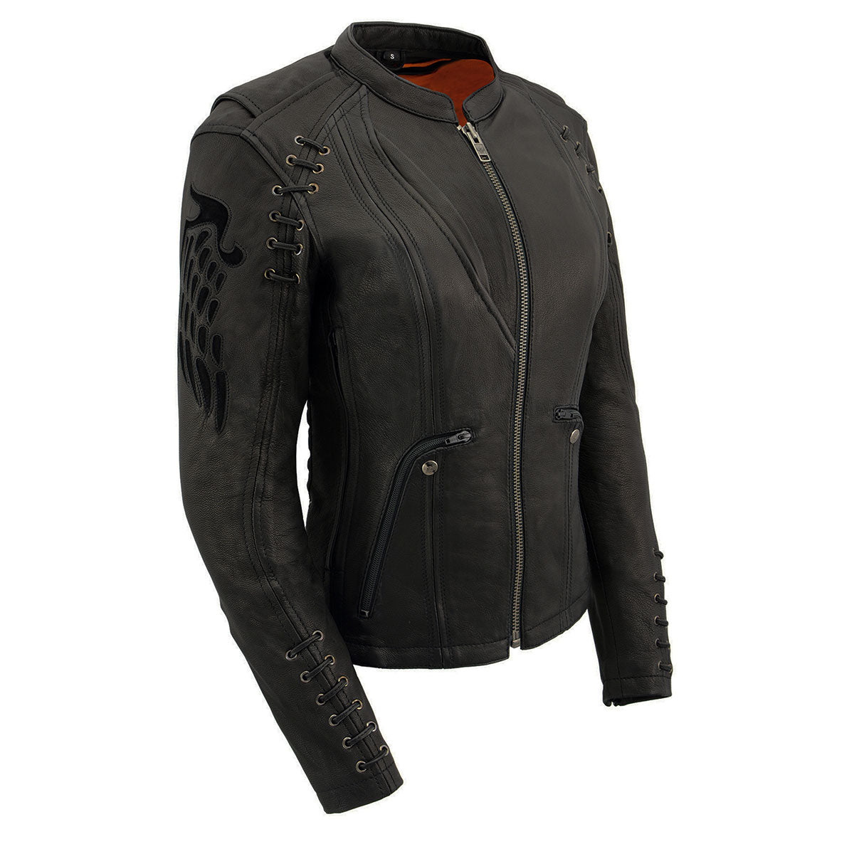 MLL2535 Women's Black Leather Lightweight Scuba Racer Jacket