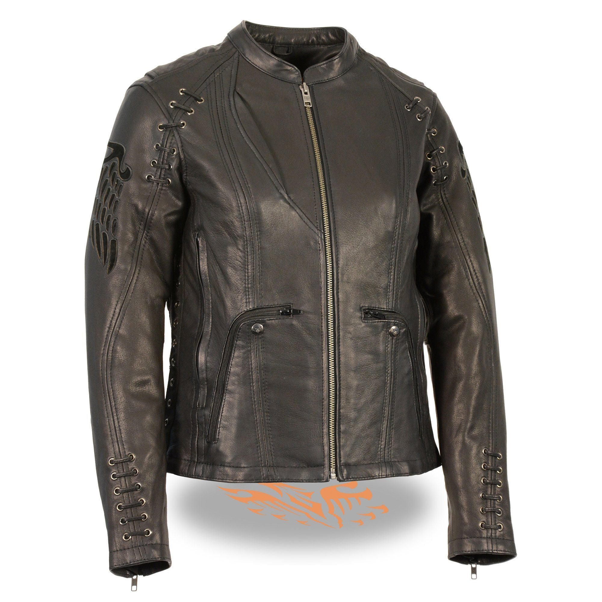MLL2535 Women's Black Leather Lightweight Scuba Racer Jacket