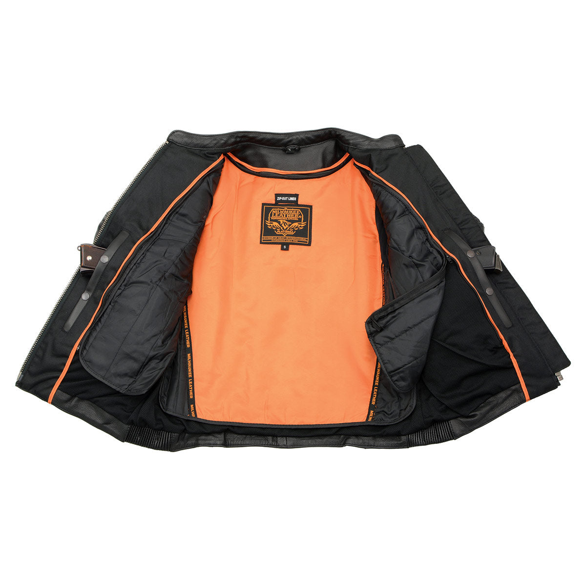 MLL2540 Women's Crossover Black Leather Scooter Jacket w/ Reflective Skull Graphic